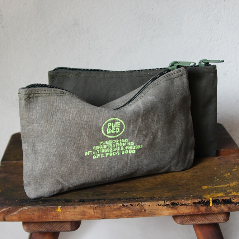 Vintage Tent Fabric Pouch - neon green