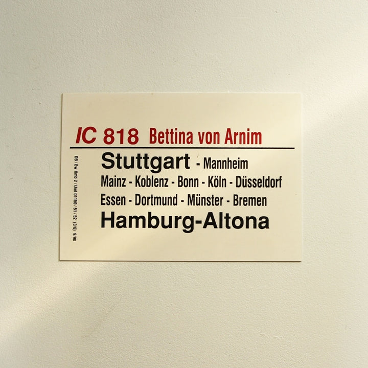 Original Zuglaufschild „IC 819 Bettina von Arnim“
