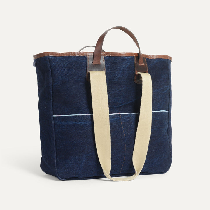 Bleu de Chauffe Meline Denim Shopper aus japanischem Selvedge-Denim mit braunen Ledergriffen