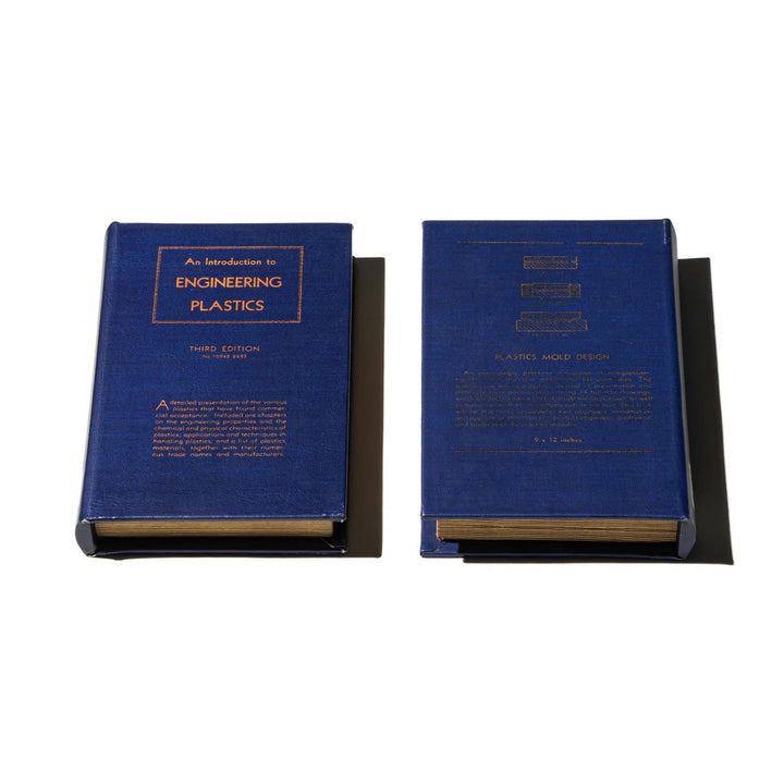 Aufbewahrungsbox im Buchdesign mit blauem Einband von Puebco