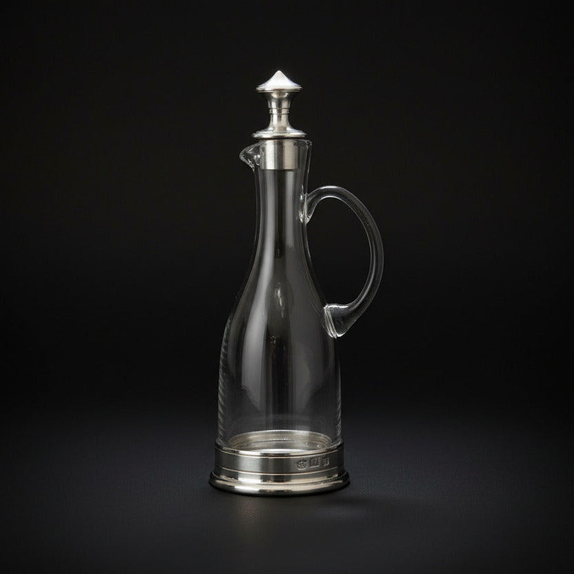 Essig und Öl Karaffe mit Henkel aus Glas und Zinn von Cosi Tabellini