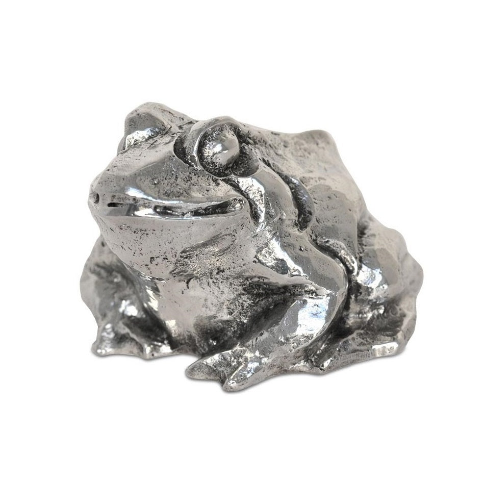 Frosch Skulptur aus Zinn in leicht frontaler Ansicht