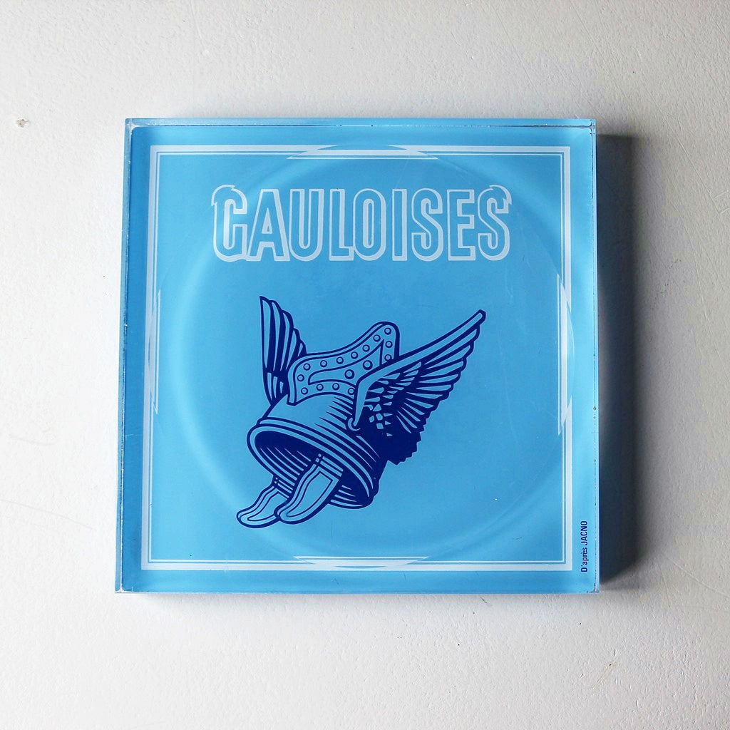 Blauer Gauloises Zahlteller aus Acrylglas mit geflügeltem Helm, Frankreich 1970er bis 1980er Jahre