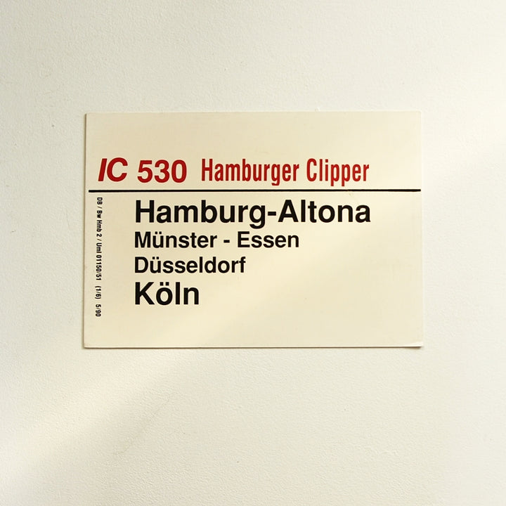 Original Zuglaufschild „IC 530 Hamburger Clipper“
