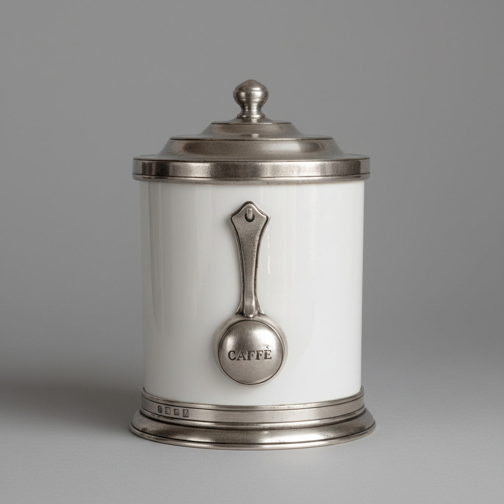 Kaffeedose aus Keramik mit Zinndeckel und Zinnrand von Cosi Tabellini