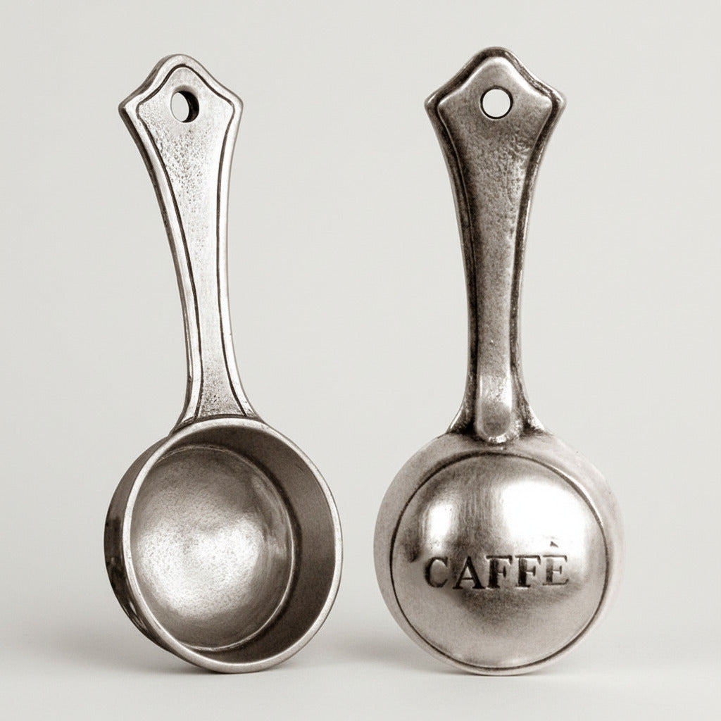 Detail der Kaffeeschaufel aus Hartzinn von Cosi Tabellini