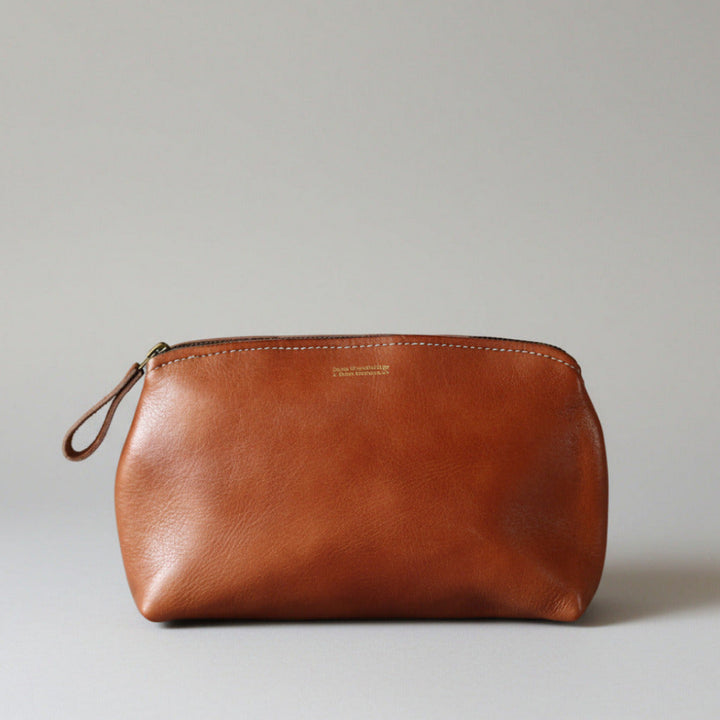 Leder Kulturbeutel Cognac aus Vollnarbenleder