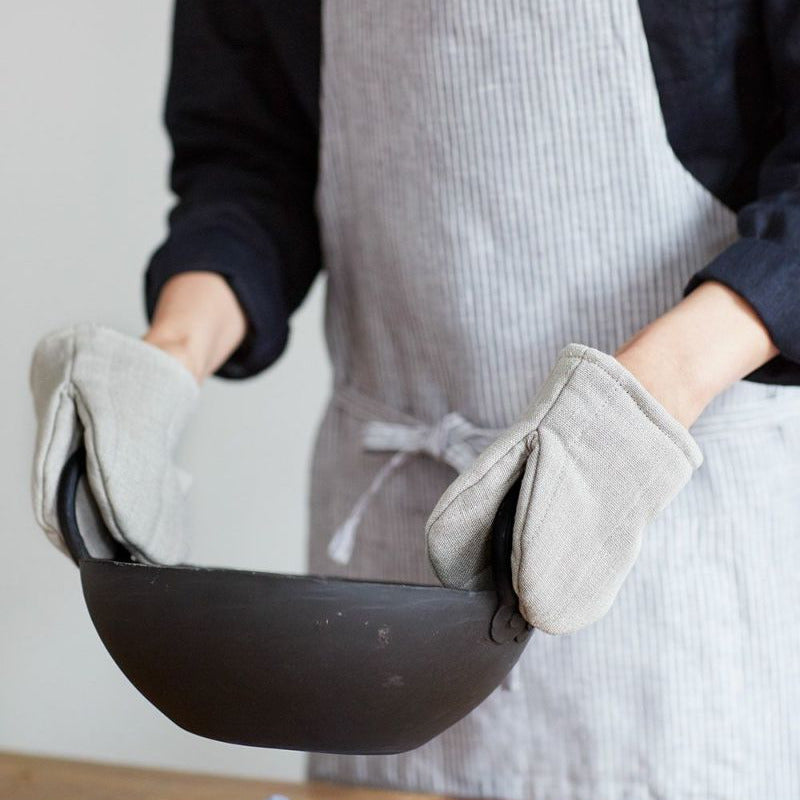 Linen Oven Mitten Gloves - Natural