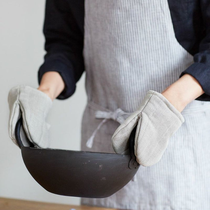 Linen Oven Mitten Gloves - Natural