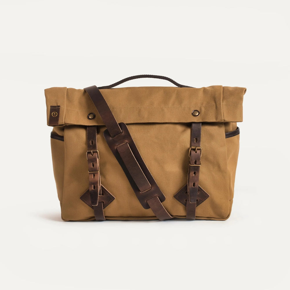 Musette Tasche in Camel aus Canvas mit Lederdetails