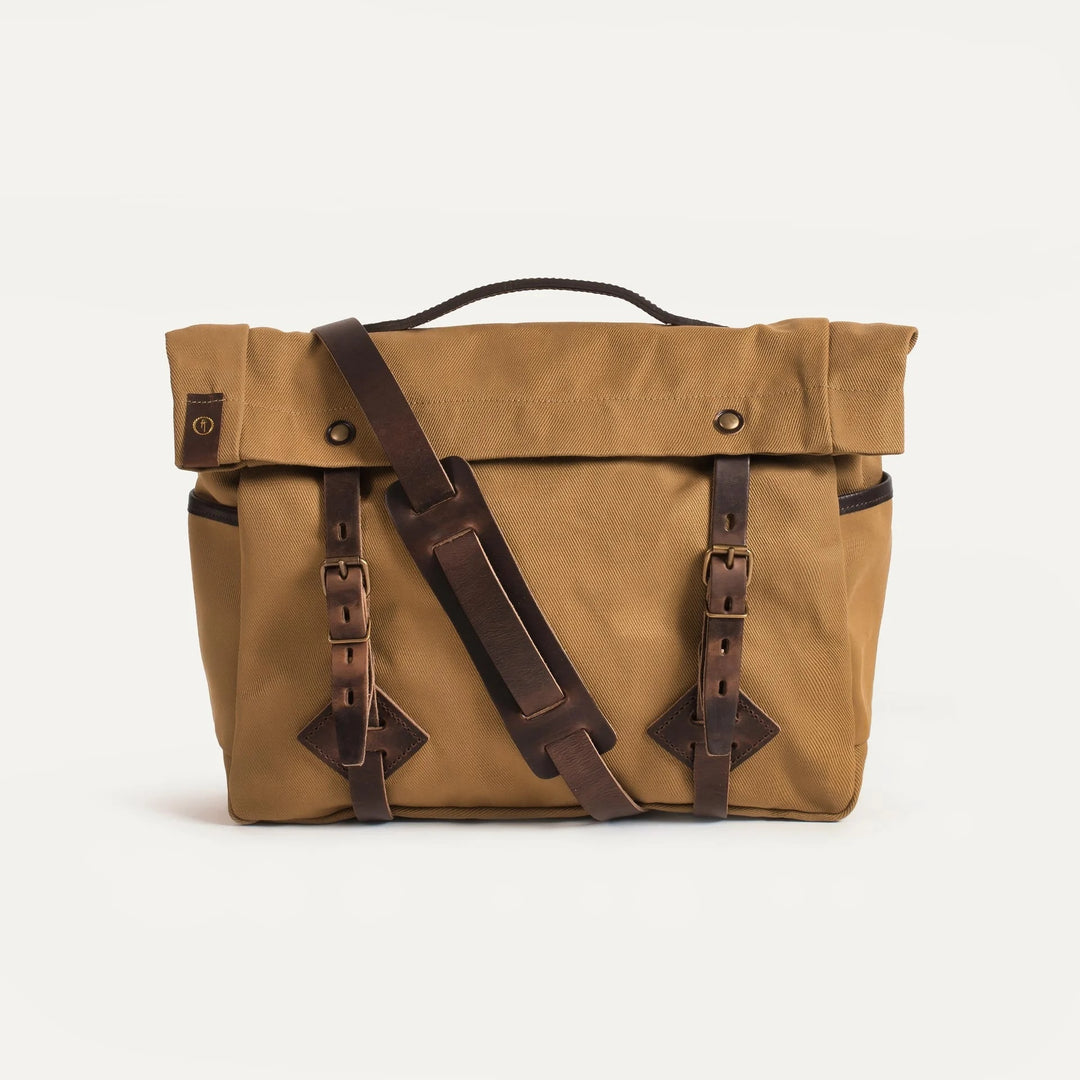 Musette Tasche in Camel aus Canvas mit Lederdetails