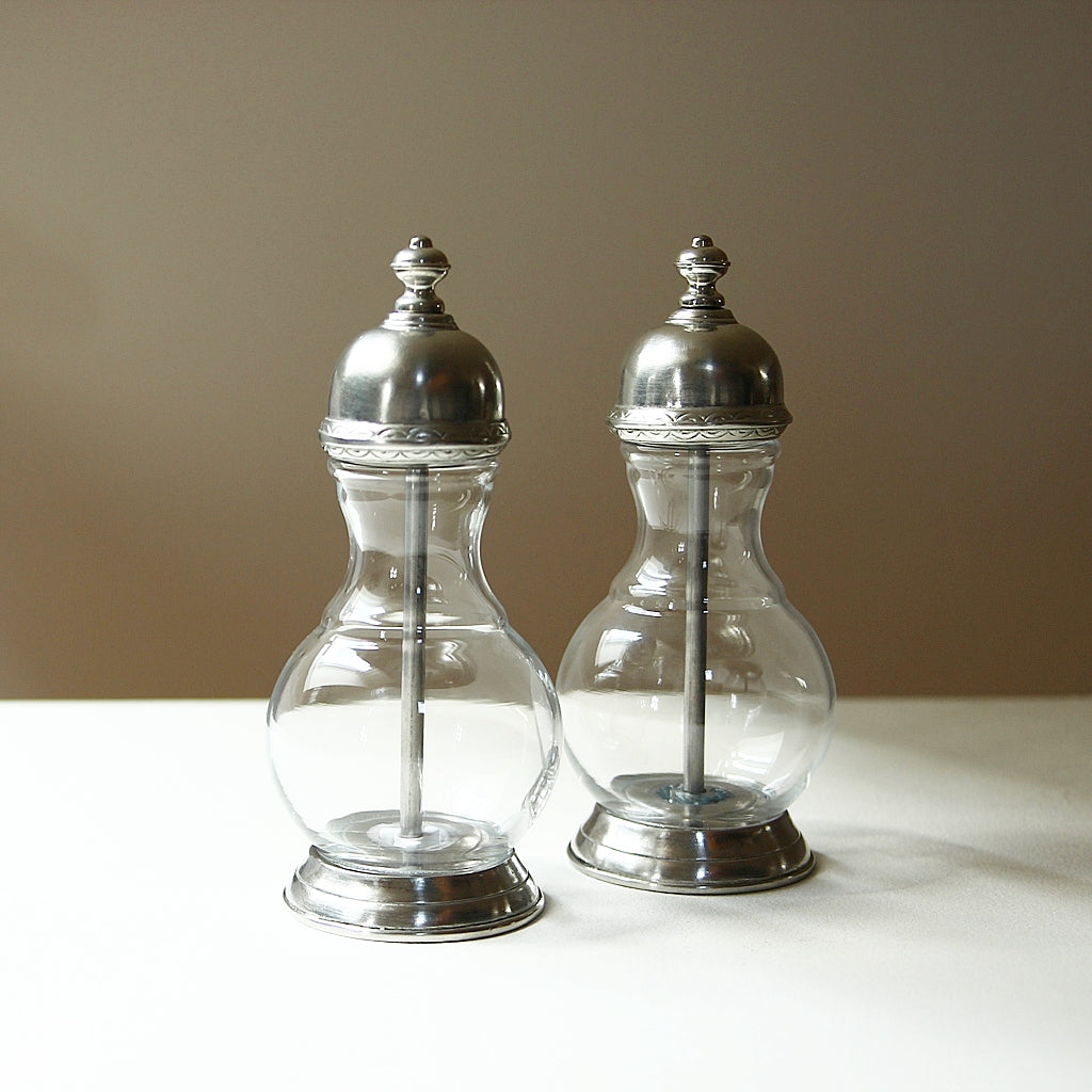Pfeffermühle und Salzmühle Lucca aus Glas und Zinn im Set