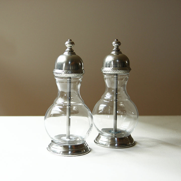 Pfeffermühle und Salzmühle Lucca aus Glas und Zinn im Set