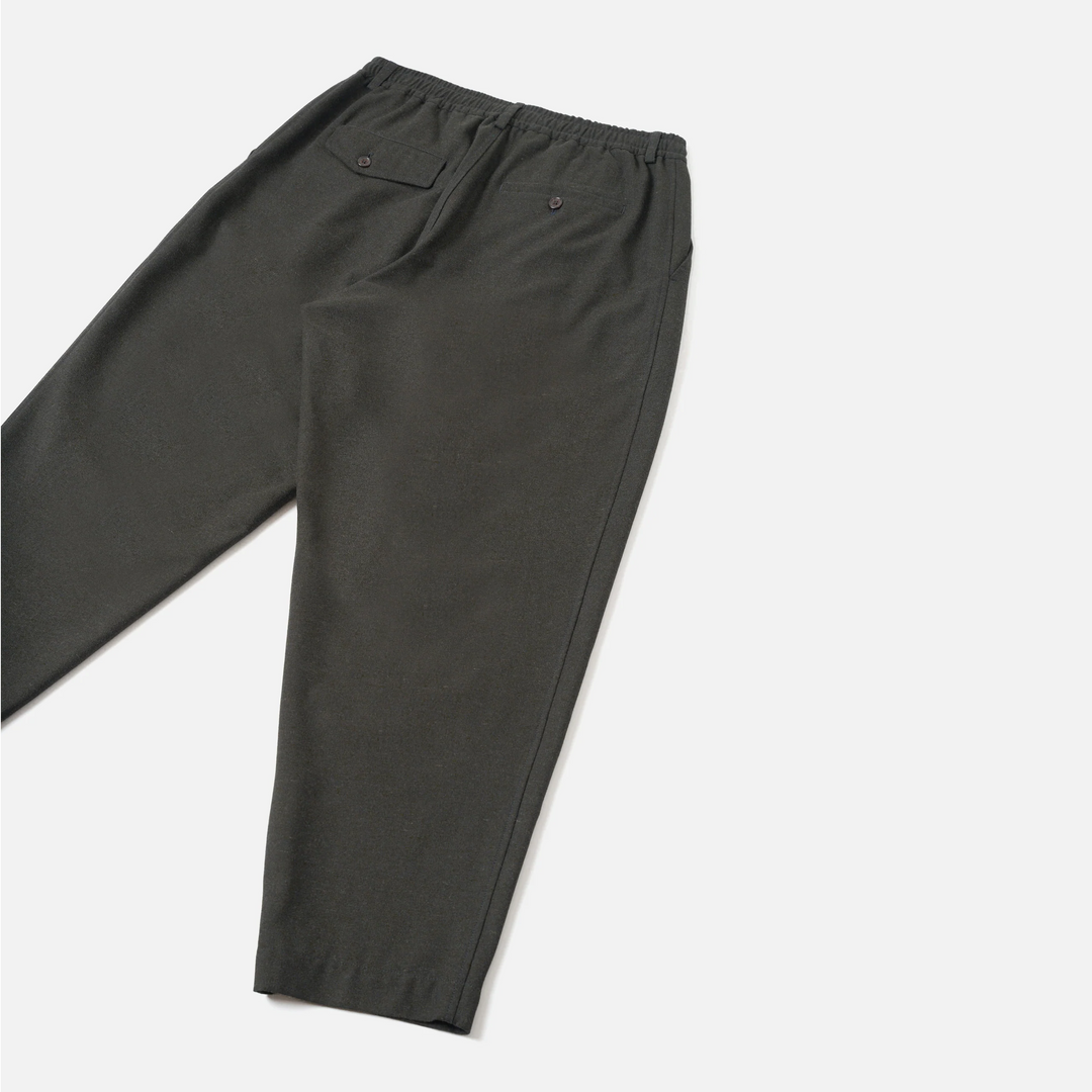 Pleated Track Pant - Olive Recycled Italian Tweed
