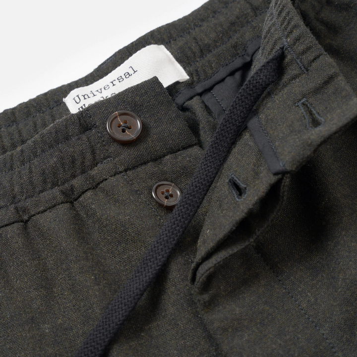 Pleated Track Pant - Olive Recycled Italian Tweed