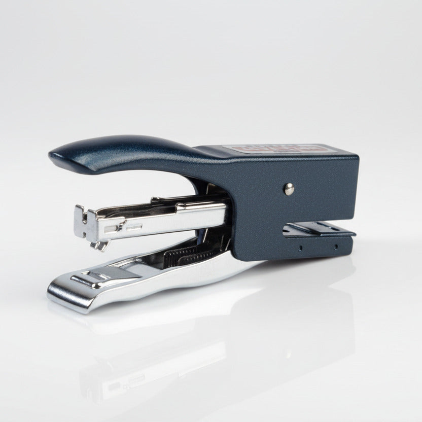 Compact navy desk stapler made of metal
