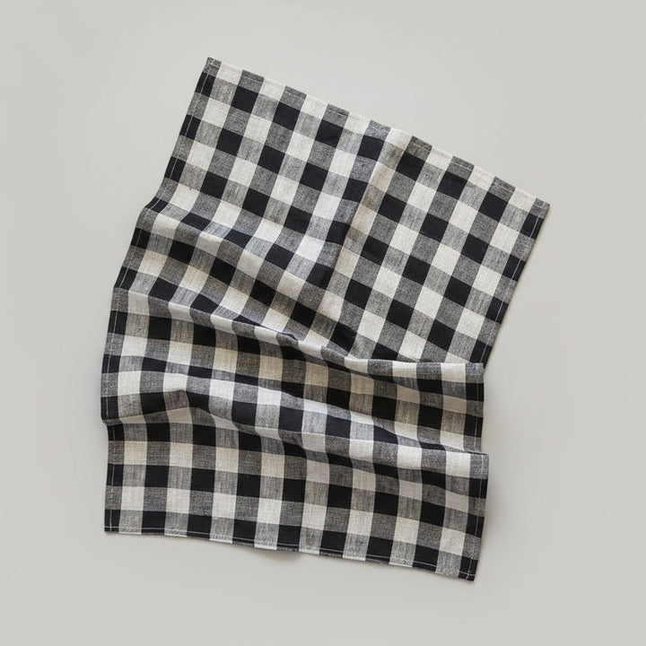 Linen Tea Towel - natural/black check