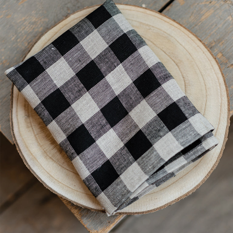 Linen Tea Towel - natural/black check