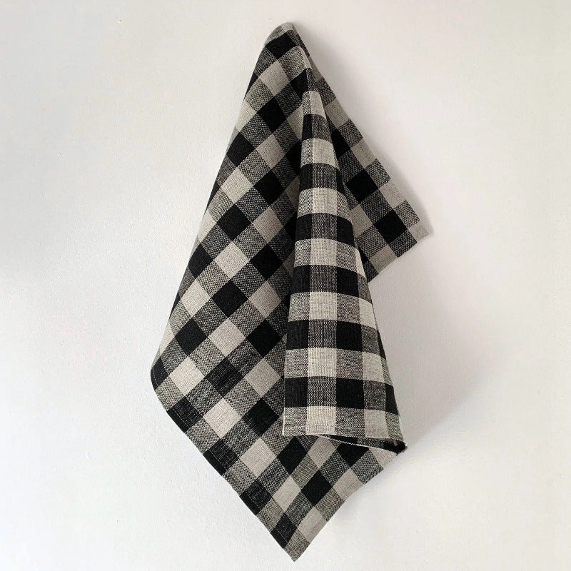 Linen Tea Towel - natural/black check