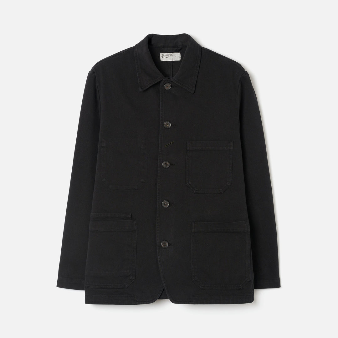 Universal Works OG Bakers Jacket in Schwarz aus Bio-Baumwolle