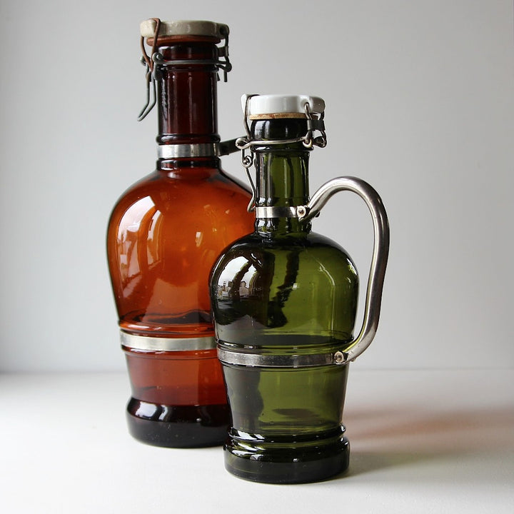 Vintage Biersiphons aus grünem und braunem Glas mit Bügelverschluss aus den 1970er Jahren