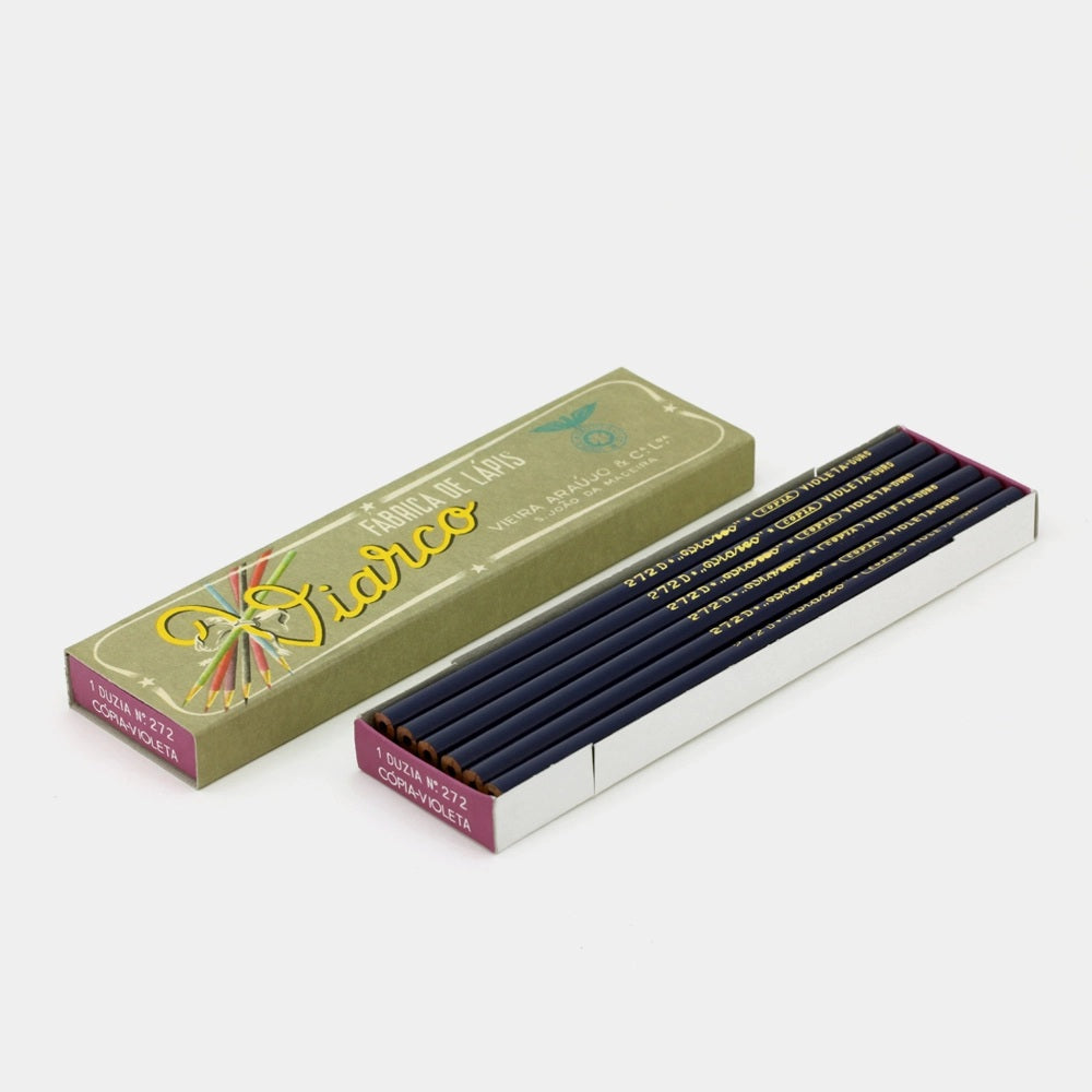 Set aus 12 Vintage Kopierstiften No. 272 mit dunkelblauem Schaft und historischer Verpackung aus Portugal