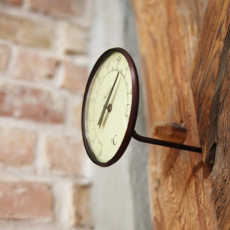 Detail des Wandthermometers Bronze Patina mit schwenkbarer Halterung