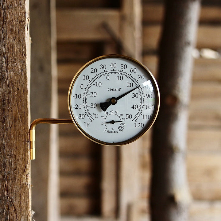 Wetterstation aus Messing von Conant mit Thermometer und Hygrometer