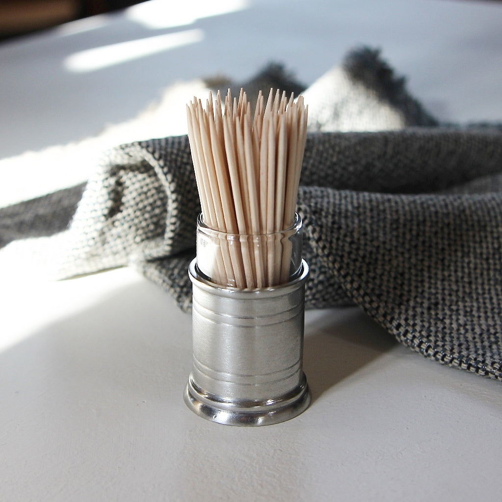 Zahnstocherbehälter Todi aus Glas und Hartzinn mit Zahnstochern