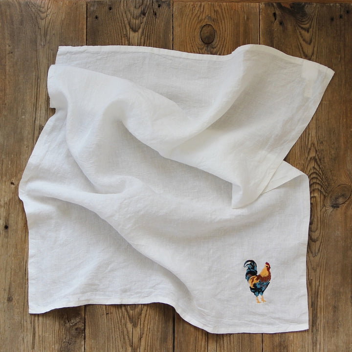 Linen Tea Towel Bistrot Coq - blanc