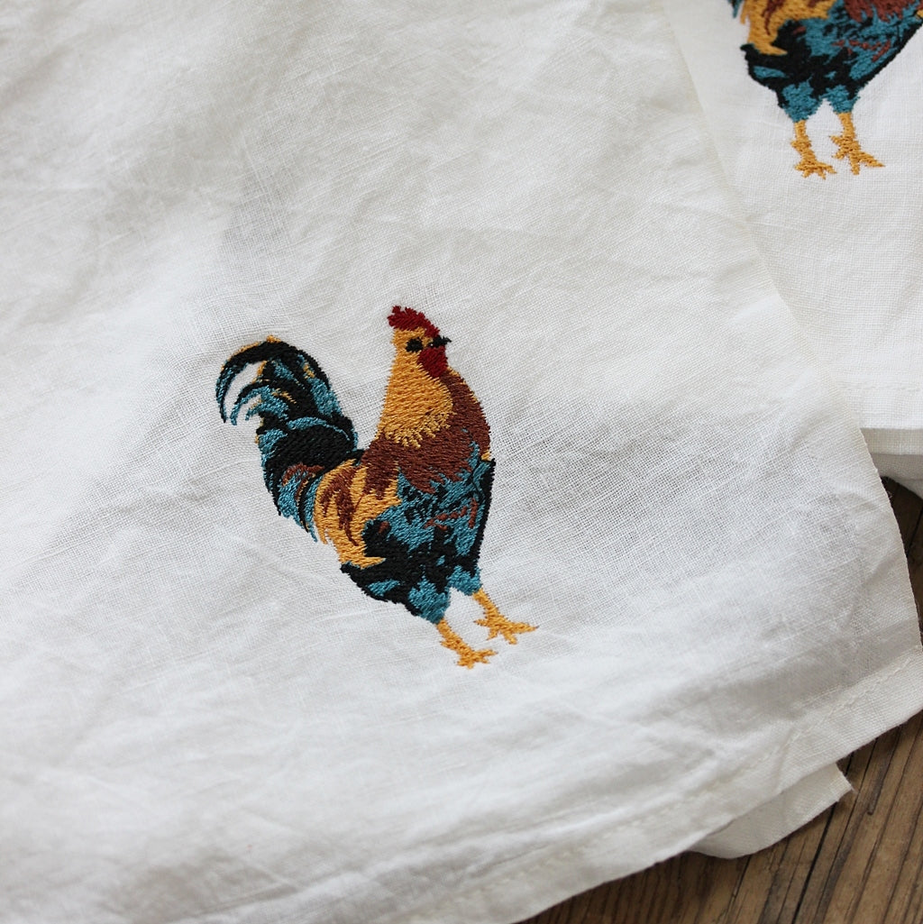 Linen Tea Towel Bistrot Coq - blanc