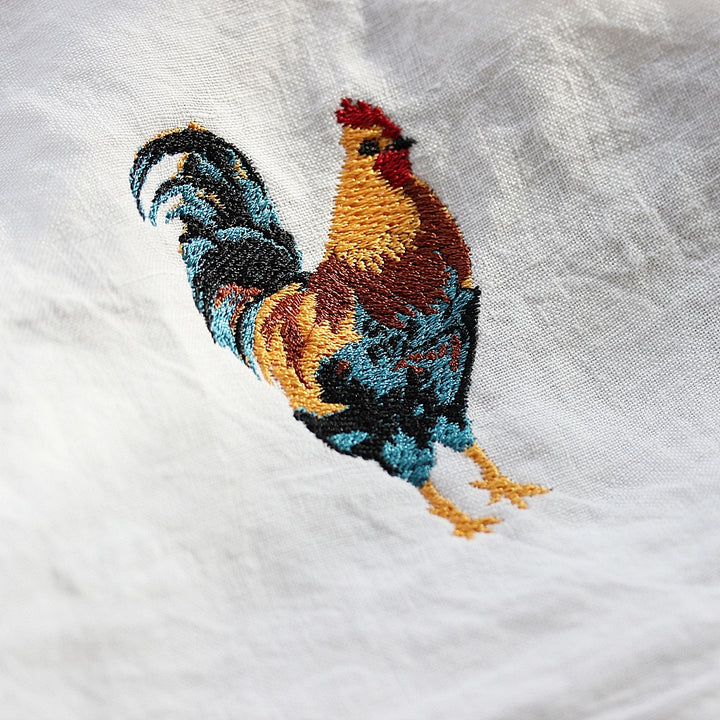 Linen Tea Towel Bistrot Coq - blanc