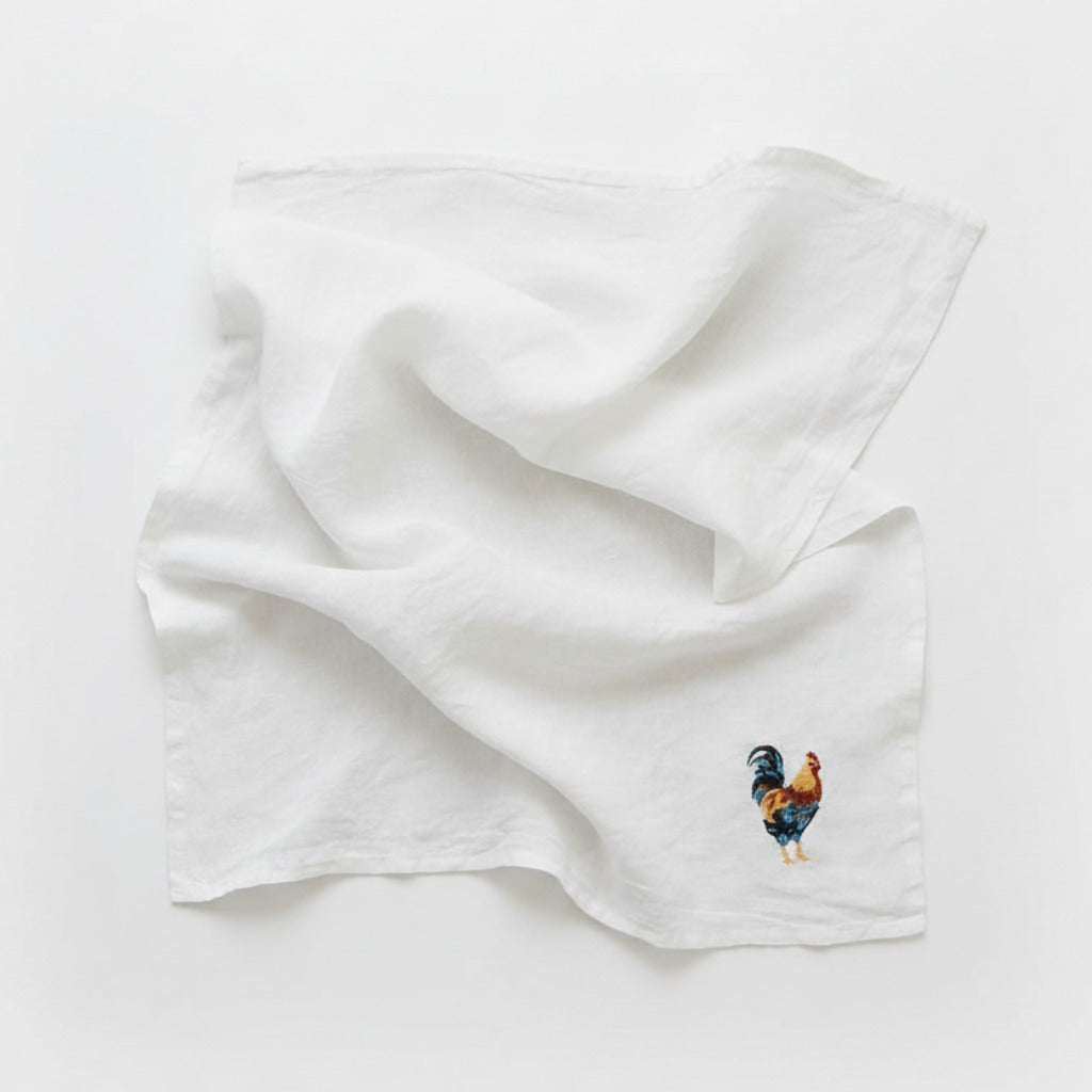 Linen Tea Towel Bistrot Coq - blanc
